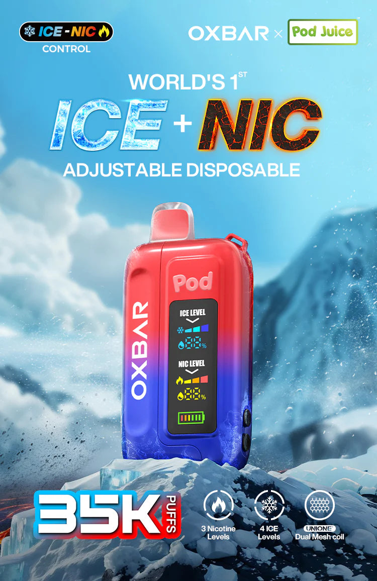 OXBar By Pod Juice Ice-Nic Control 35k 50mg Nic Disposable Vape 5ct Display Box