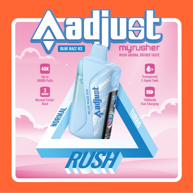 Adjust MyRusher 40,000 Puffs 5% Nic 3 Modes Disposable Vape 5ct Display Box