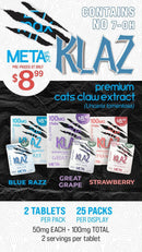 KLAZ Cat’s Claw Extract 2pk 100mg Tabz Pre-Priced $8.99 25ct Display Box