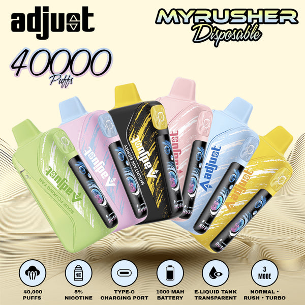 Adjust MyRusher 40,000 Puffs 5% Nic 3 Modes Disposable Vape 5ct Display Box
