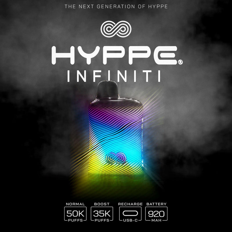 Hyppe Infiniti 50,000 Puffs 360* HD Flax Screen 5% Nic Disposable Vape 5ct Display Box