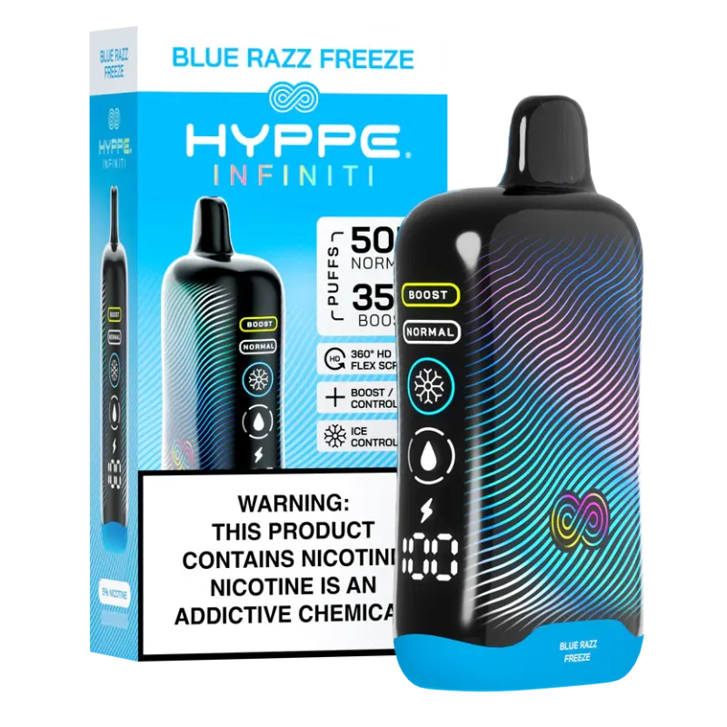 Hyppe Infiniti 50,000 Puffs 360* HD Flax Screen 5% Nic Disposable Vape 5ct Display Box