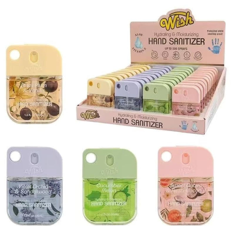 Wish Hydrating & Moisturizer Spray Hand Sanitizer Up To 600 Spray 1.2oz Bottle Assorted Flavors 40ct Display Box