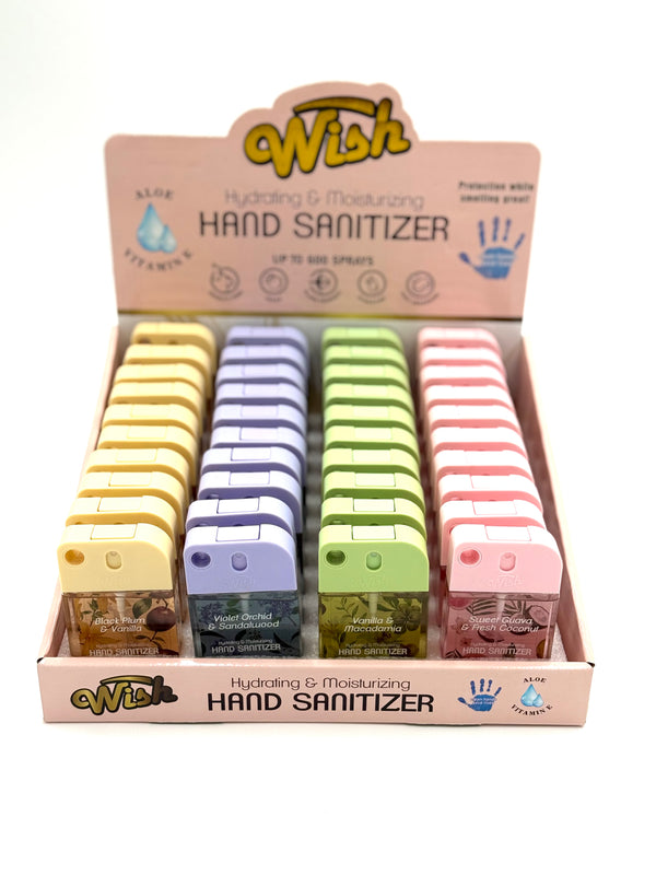 Wish Hydrating & Moisturizer Spray Hand Sanitizer Up To 600 Sprays 1.5oz Bottle Assorted Flavors 40ct Display Box #60385