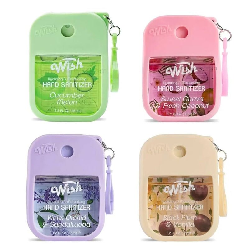 Wish Hydrating & Moisturizer Hand Sanitizer Up To 500 Spray With Silicone Case & Keychain 1.2oz Bottle Assorted Flavors 40ct Display Box