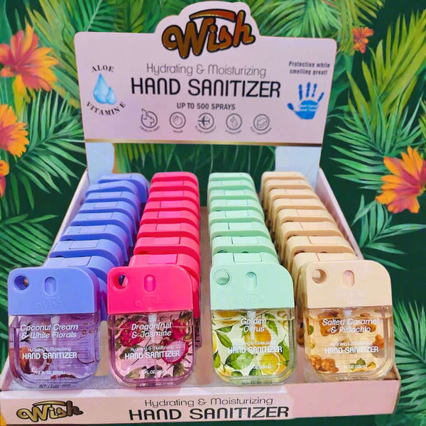 Wish Hydrating & Moisturizer Hand Sanitizer Up To 500 Spray 1.2oz Bottle Assorted Flavors 40ct Display Box #60383