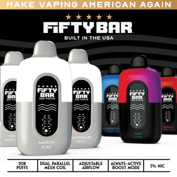 Fifty Bar X Fruitia 20,000 Puffs 50mg Disposable Vape 5ct Display Box