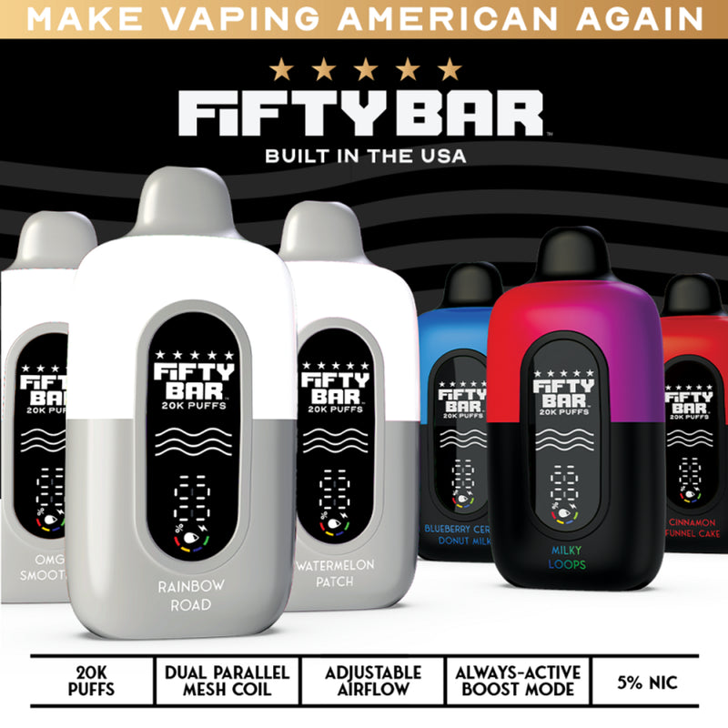 Fifty Bar X Fruitia 20,000 Puffs 50mg Disposable Vape 5ct Display Box