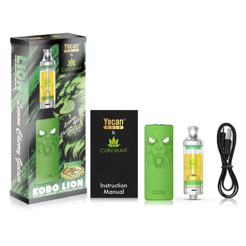 Yocan Gold X Curevana Kado Lion THC-A 3g Cartridge + 510 Battery Kit 5ct Display Box