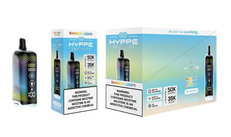 Hyppe Infiniti 50,000 Puffs 360* HD Flax Screen 5% Nic Disposable Vape 5ct Display Box