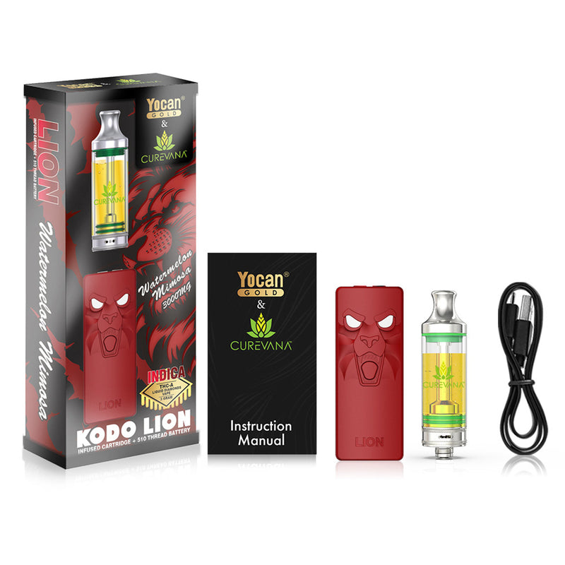 Yocan Gold X Curevana Kado Lion THC-A 3g Cartridge + 510 Battery Kit 5ct Display Box