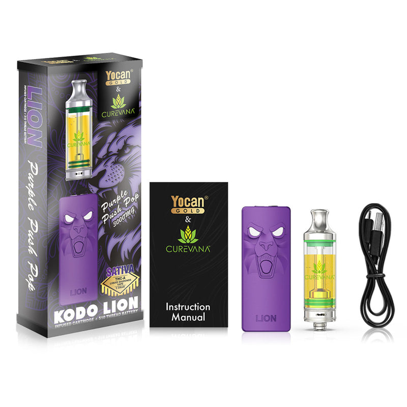Yocan Gold X Curevana Kado Lion THC-A 3g Cartridge + 510 Battery Kit 5ct Display Box