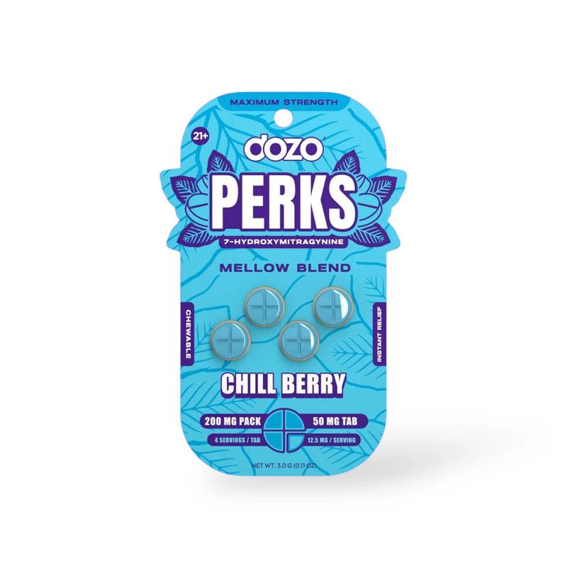 DOZO Perks 7-Hydroxymitragynine LVLUP Blend 200mg 4pk chewing tablet 10ct Display Box