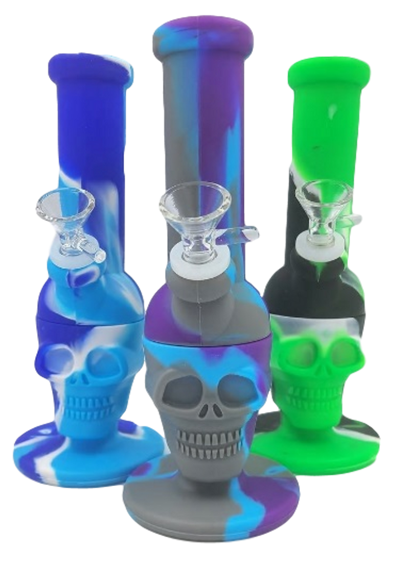 10’’ Straight Skull Silicone Water Pipe 10ct Jar