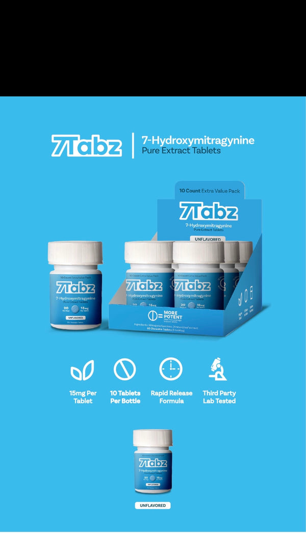 7Tabz 7-Hydroxymitragynine Supplement 10ct Bottle 15mg 6ct Box Unflavored - Premium  from H&S WHOLESALE - Just $135! Shop now at Y&M WHOLESALE