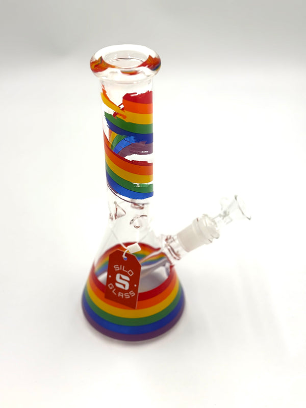 10” Silo Glass Water Pipe Rainbow Beaker 1ct #AL6043