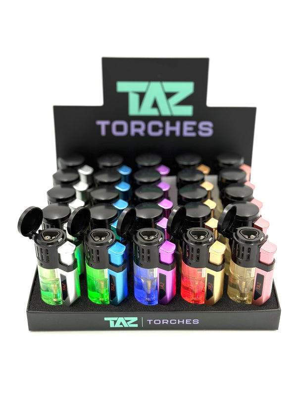Taz Torches Transparent With LED Light Triple Torch 25ct Display Box #TT-95