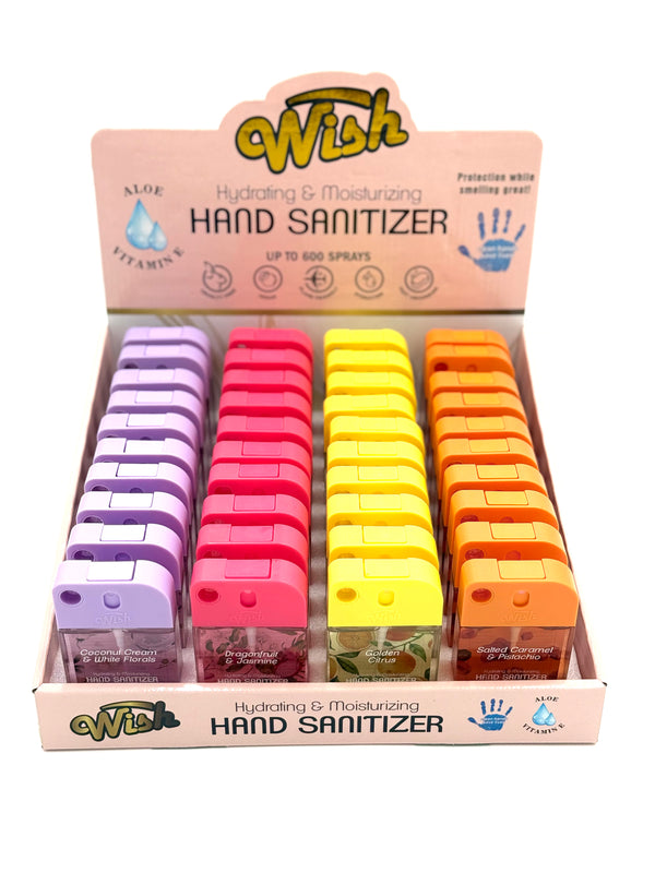 Wish Hydrating & Moisturizer Spray Hand Sanitizer Up To 600 Sprays 1.5oz Bottle Assorted Flavors 40ct Display Box #60387
