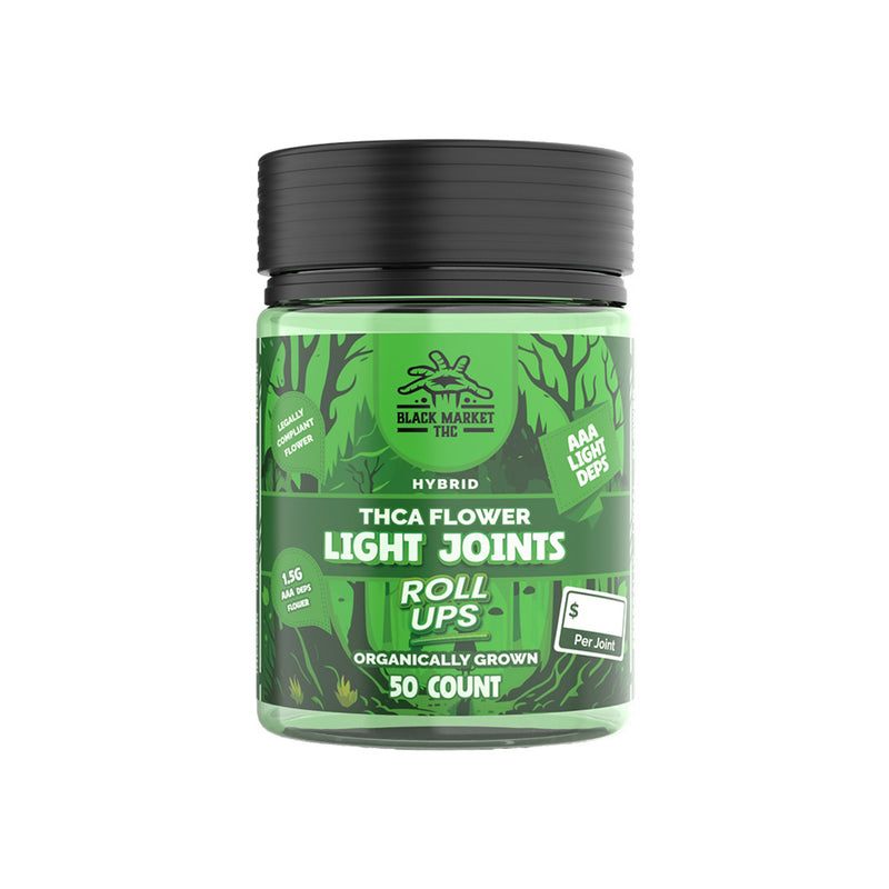 Black Market THC-A 1.5g Flower Light Joints (AAA Light Deps) 50ct Jar Prerolls