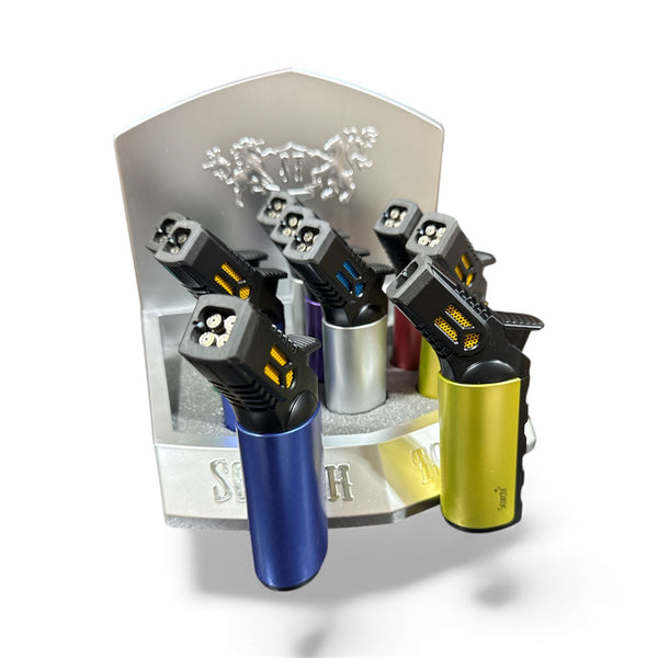 Scorch Torch Heavy Duty 4 Flame Metal Finish Hold Button 9ct Display Box #61703