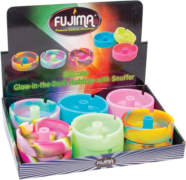 Fujima Silicone Glow-In-The-Dark Ashtray With Snuffer Mixed Colors 12ct Display Box #AS103 - Premium  from Y&M WHOLESALE - Just $36! Shop now at Y&M WHOLESALE