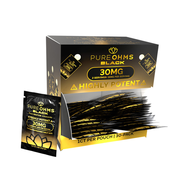 Pure OHMS Black 30mg Kratom 7-Hydroxymitragynine 1pk Tablet 30ct Display Box - Premium  from Y&M WHOLESALE - Just $120! Shop now at O&Z WHOLESALE