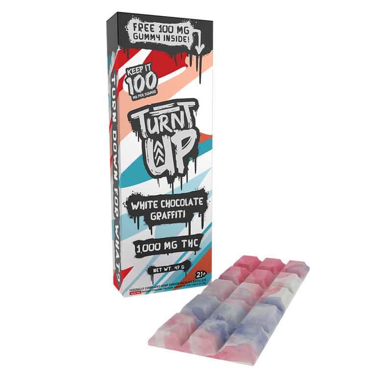 Turnt Up Keep It 100 1000mg THC D9+D8 White Chocolate Graffiti Bar 10ct Box - Premium  from H&S WHOLESALE - Just $60! Shop now at Y&M WHOLESALE