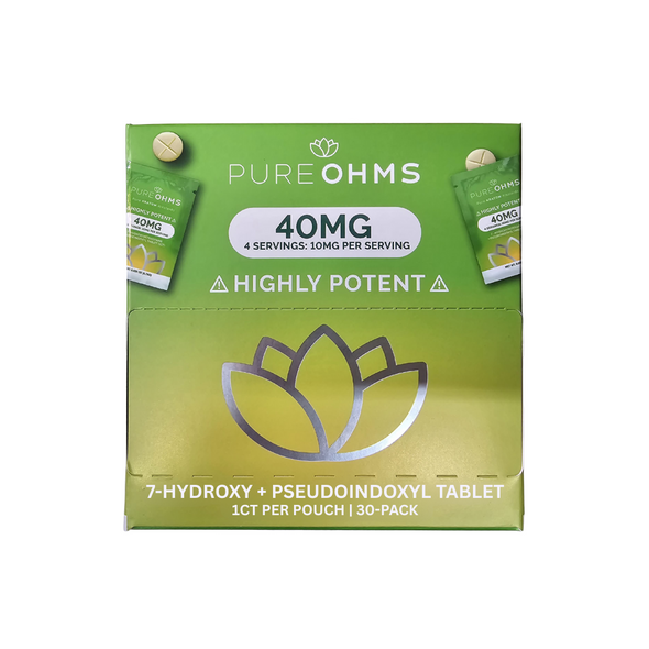 Pure Ohms Alkaloids 40mg 1ct Tablets 7-Hydroxy + Pseudoindoxyl 30ct Display Box - Premium  from Y&M WHOLESALE - Just $175! Shop now at Y&M WHOLESALE