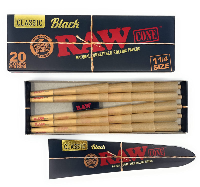 Raw Cone 20pk Black 1 1/4 Size 12ct Display - Premium  from Y&M WHOLESALE - Just $48.15! Shop now at Y&M WHOLESALE