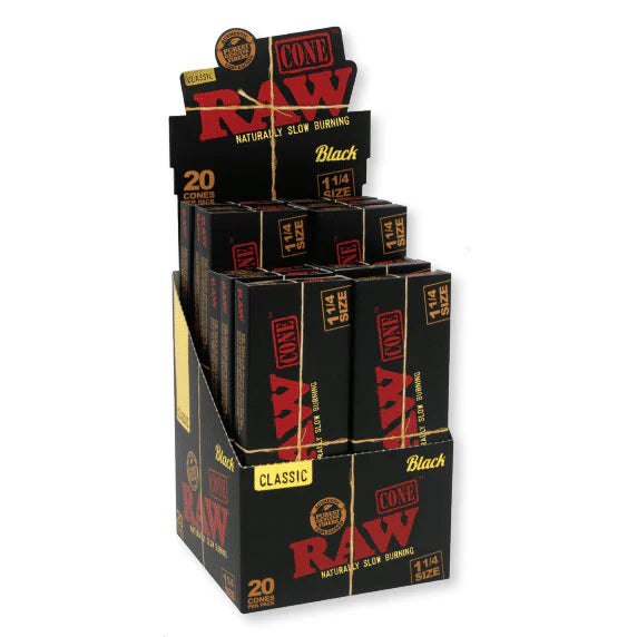 Raw Cone 20pk Black 1 1/4 Size 12ct Display - Premium  from Y&M WHOLESALE - Just $48.15! Shop now at Y&M WHOLESALE