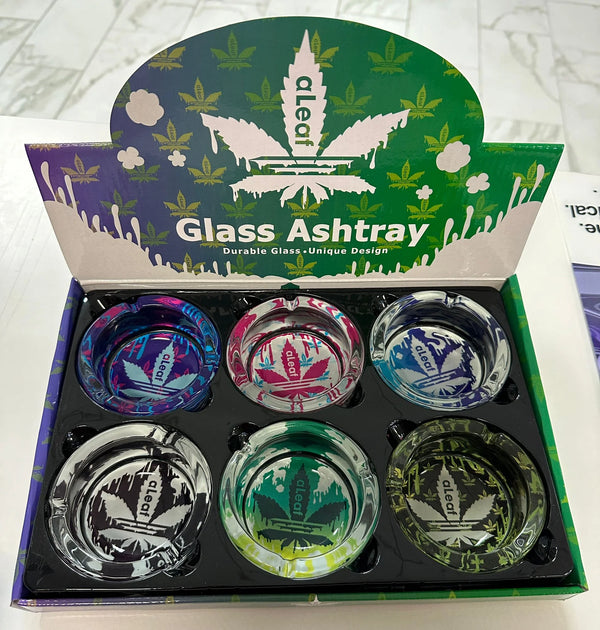 Aleaf Glass Ashtray Durable Glass Unique Design 420 6ct Display Box #FDX5035 - Premium  from Y&M WHOLESALE - Just $13! Shop now at O&Z WHOLESALE