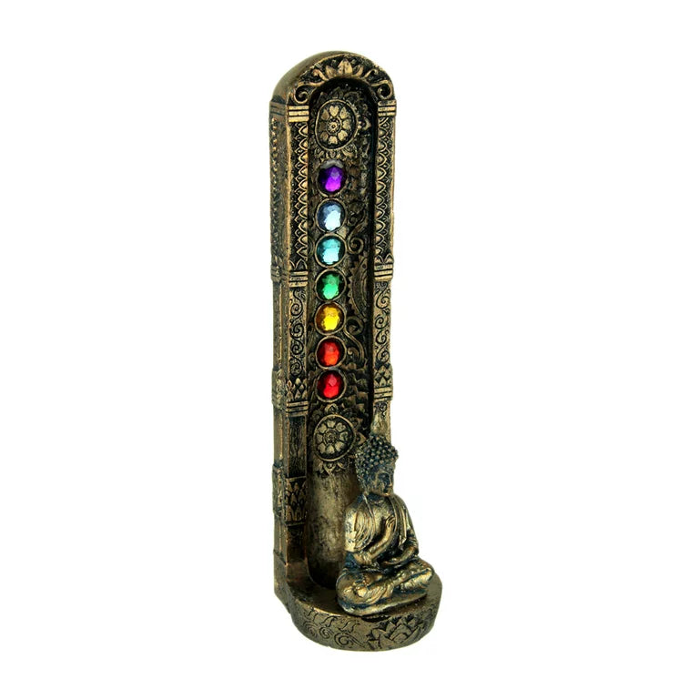 standing Buddha Chakra Stone Incense burner with 7 Chakra Color Stones Holder 1ct