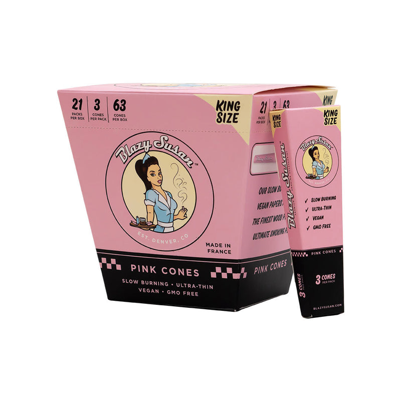 Blazy Susan Pink 3pk King size Cones 21ct Display - Premium  from H&S WHOLESALE - Just $29.99! Shop now at H&S WHOLESALE