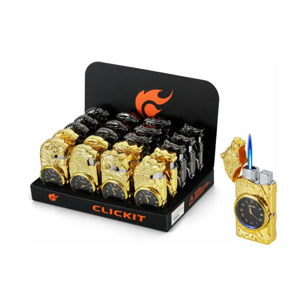 Clickit Eagle LED Clock Torch Lighter 20ct Display GH-7268