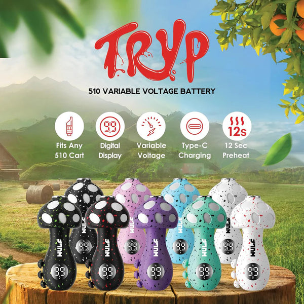 Wulf Tryp Mushroom Shaped Variable Voltage Battery 9pk Display Box Assorted Colors