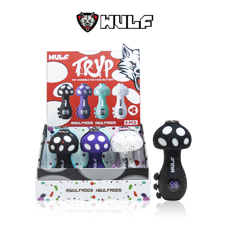 Wulf Tryp Mushroom Shaped Variable Voltage Battery 9pk Display Box Assorted Colors