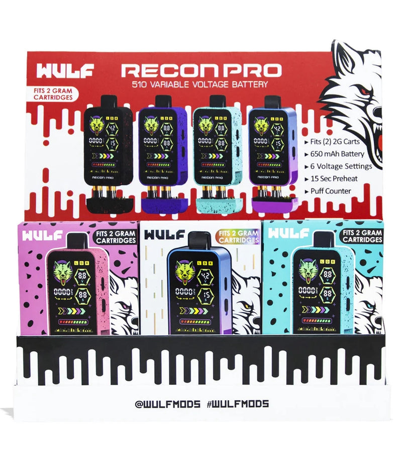 Wulf Recon Pro Digital Dual Cartridge Vaporizer 9pk Display Box Assorted Colors