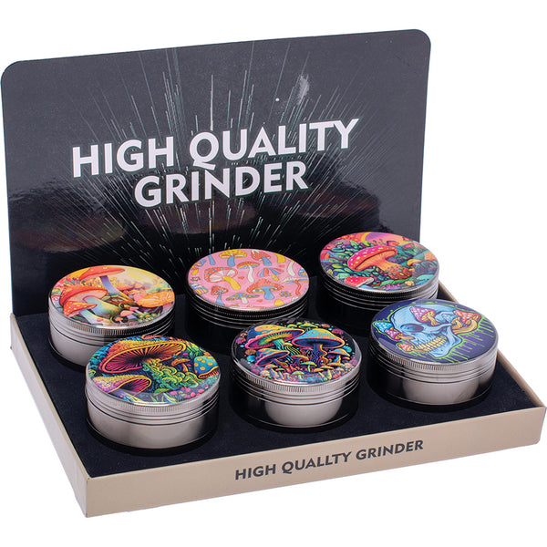 High Quality 63mm Mushroom Grinder 4pc Metal Grinder 6ct Display Box