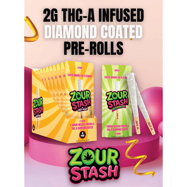Zour Stash THCA Diamond Coated 2g 2pk Prerolls 10ct Display Box