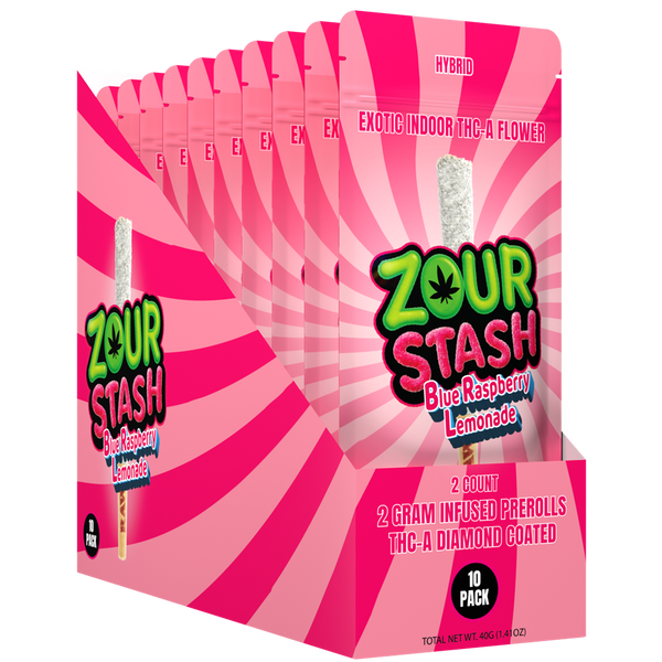 Zour Stash THCA Diamond Coated 2g 2pk Prerolls 10ct Display Box