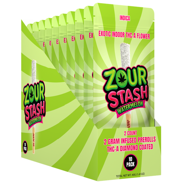 Zour Stash THCA Diamond Coated 2g 2pk Prerolls 10ct Display Box